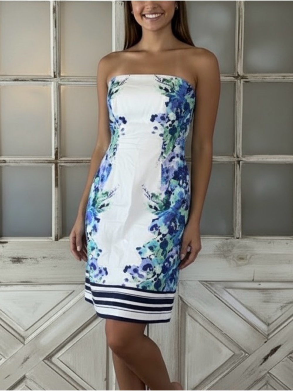 New York & Company strapless floral dress size 8
